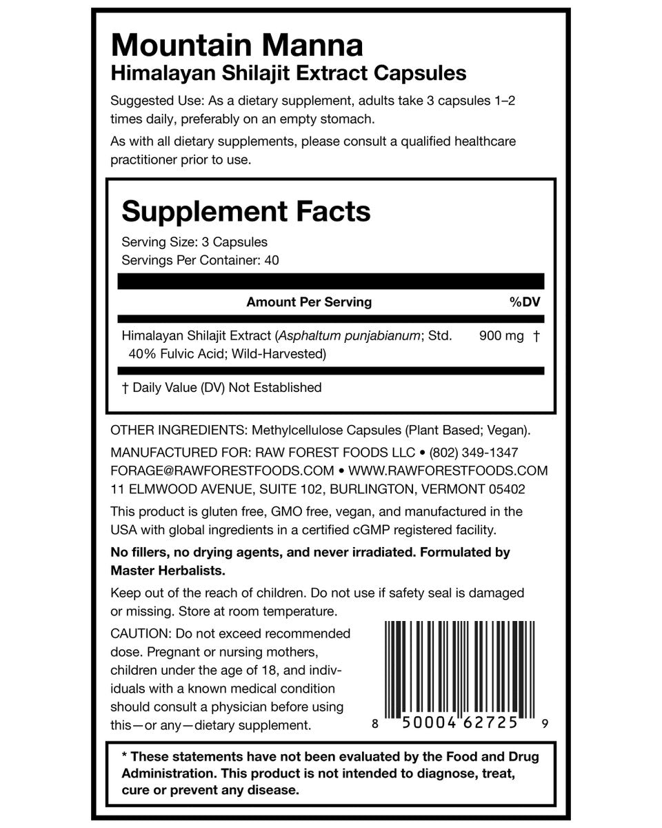 Mountain Manna Himalayan Shilajit Extract Capsules » 120 Count Bottle